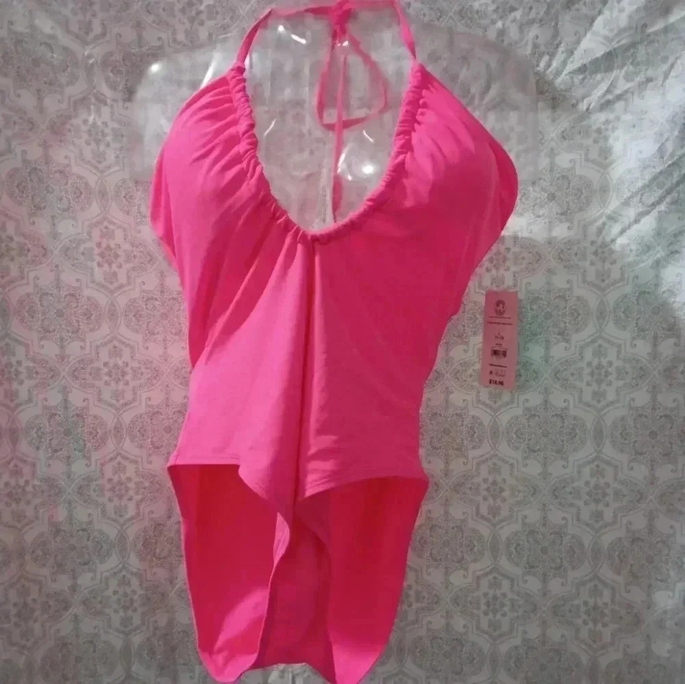 NWT No Boundaries Juniors 1 Piece Hot Pink Swimsuit Padded Cups Size L (11-13)